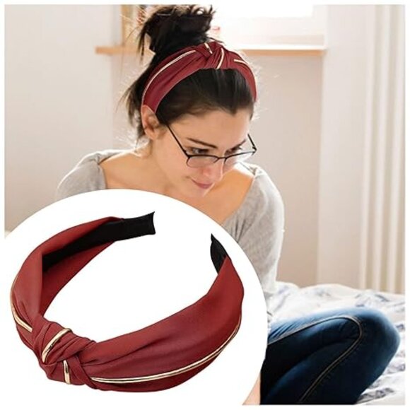 NWOT Blair Top Knot Gold Piped Red Headband - Picture 2 of 6